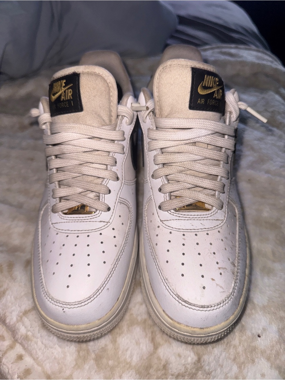 Nike Men's White Sneakers with Gold Accents